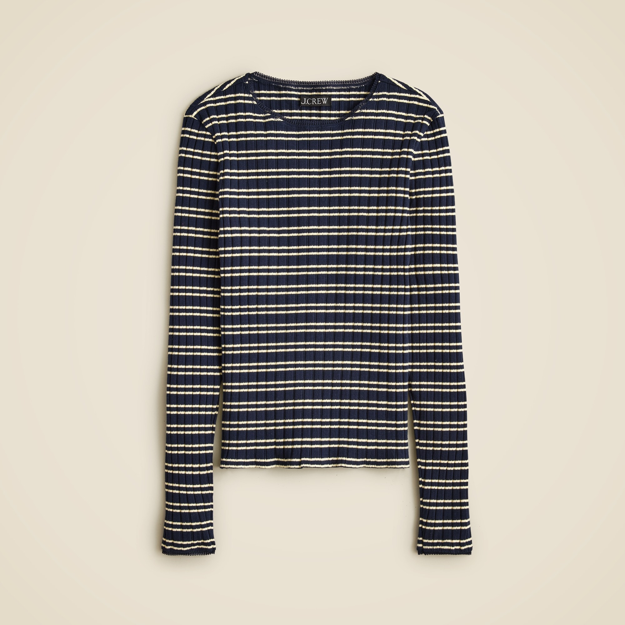  Pointelle long-sleeve T-shirt in stripe