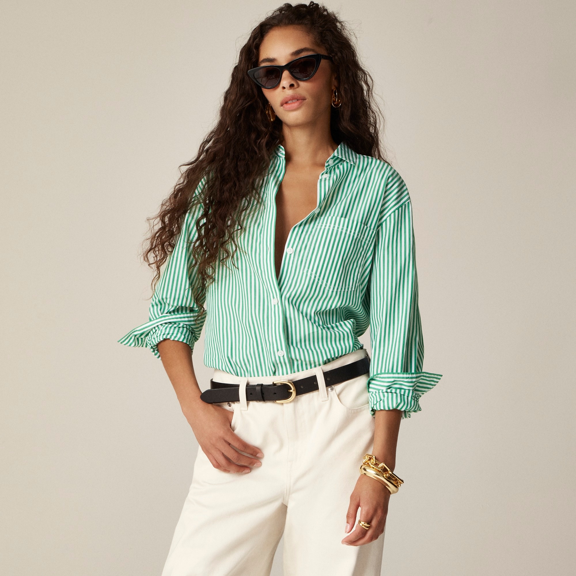 womens Gar&ccedil;on shirt in striped cotton poplin