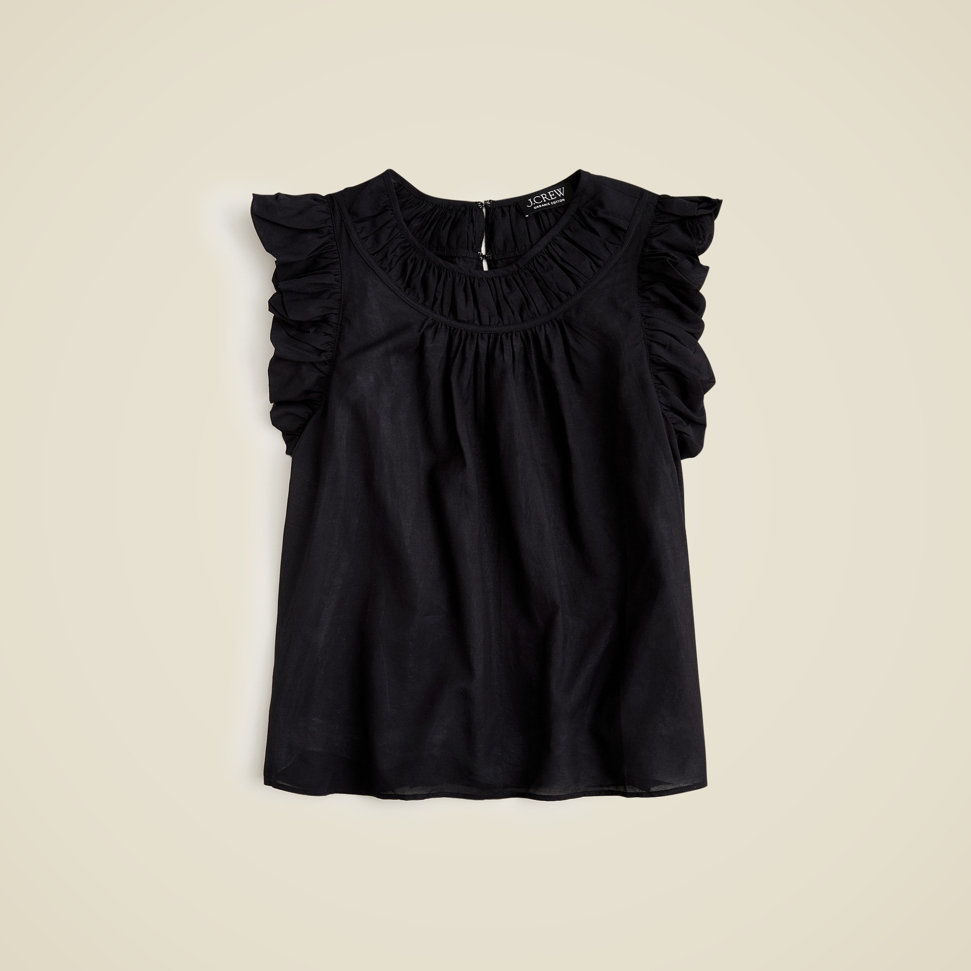  Gathered ruffle-sleeve top in cotton-blend voile