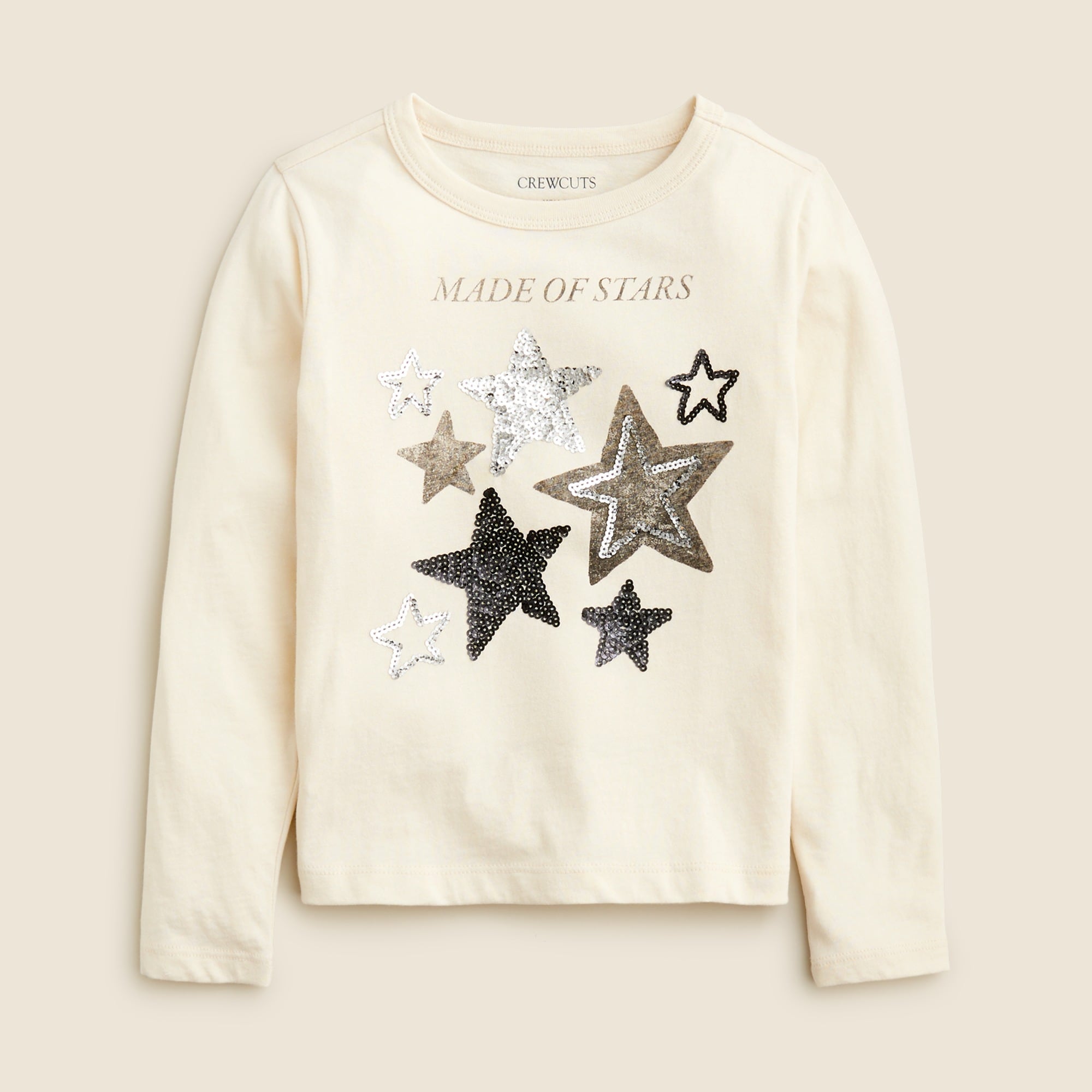 girls Girls' long-sleeve &quot;made of stars&quot; graphic T-shirt with sequins