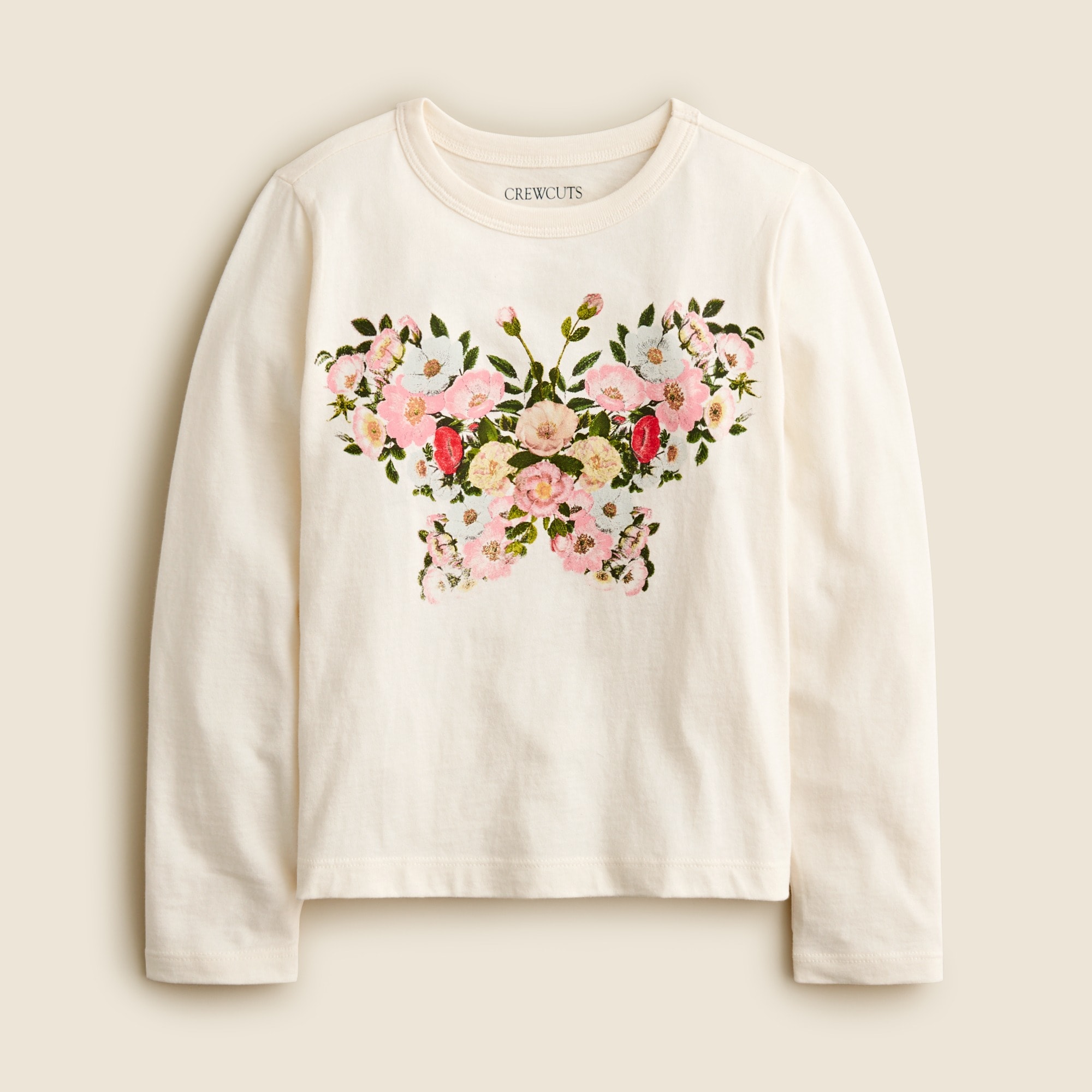 girls Girls' long-sleeve floral butterfly graphic T-shirt