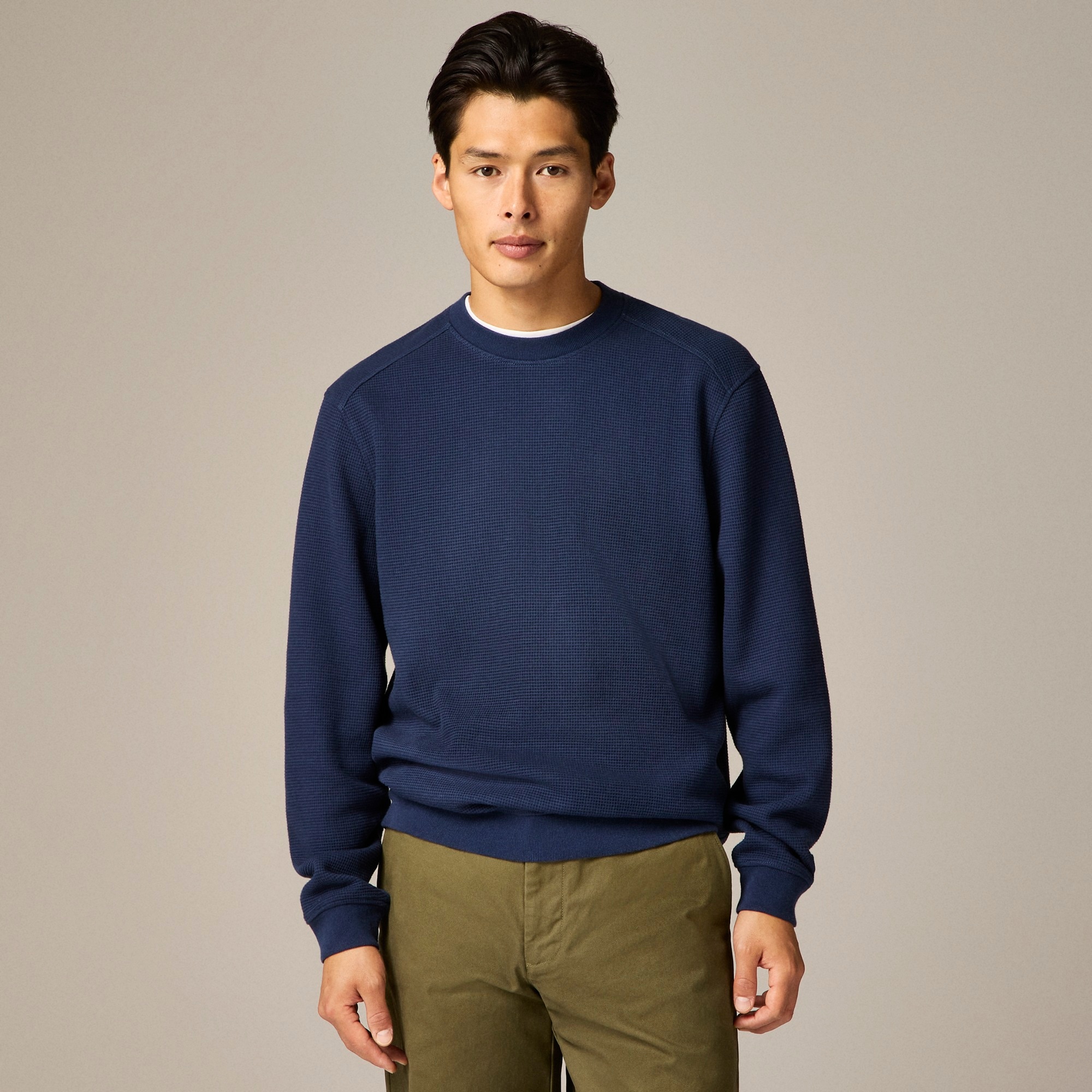 mens Long-sleeve brushed waffle-knit crewneck