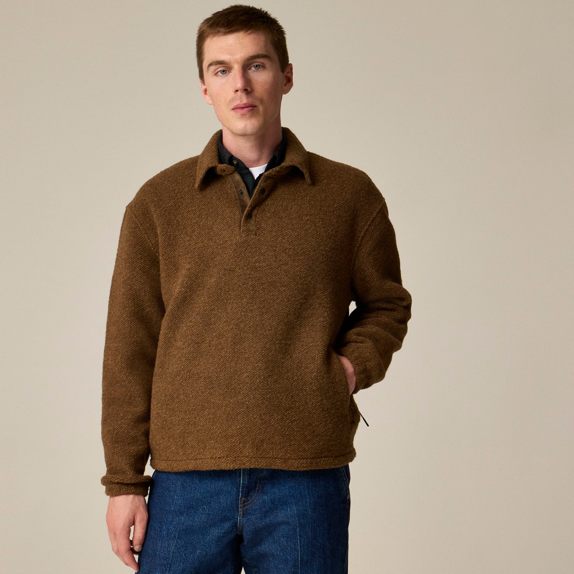 mens Wool-blend sweater fleece snap-collar pullover