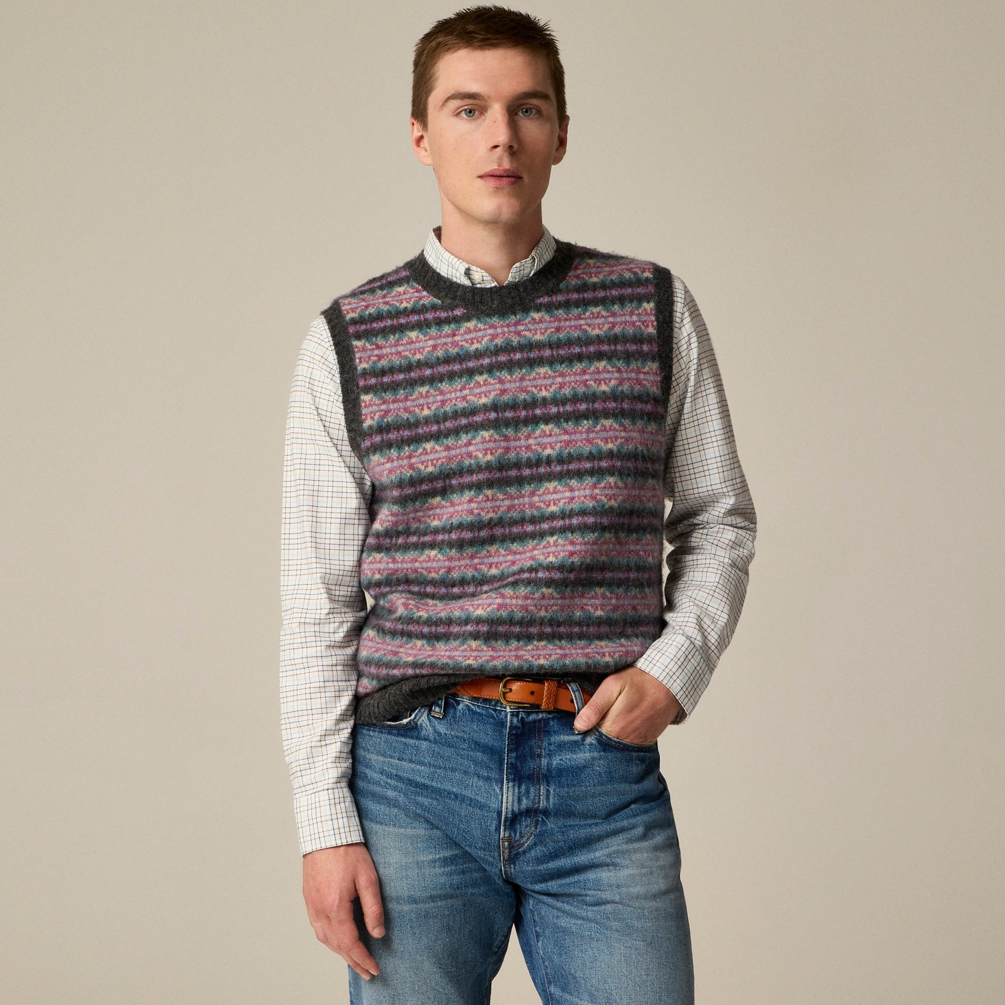 mens Brushed wool Fair Isle sweater-vest