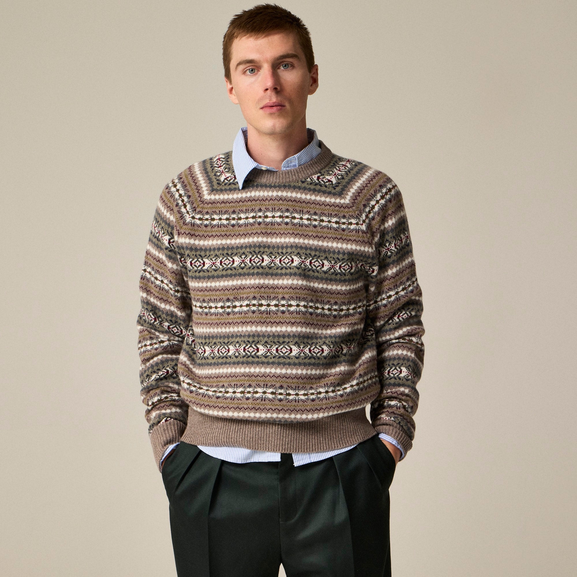 mens Fair Isle crewneck sweater in wool