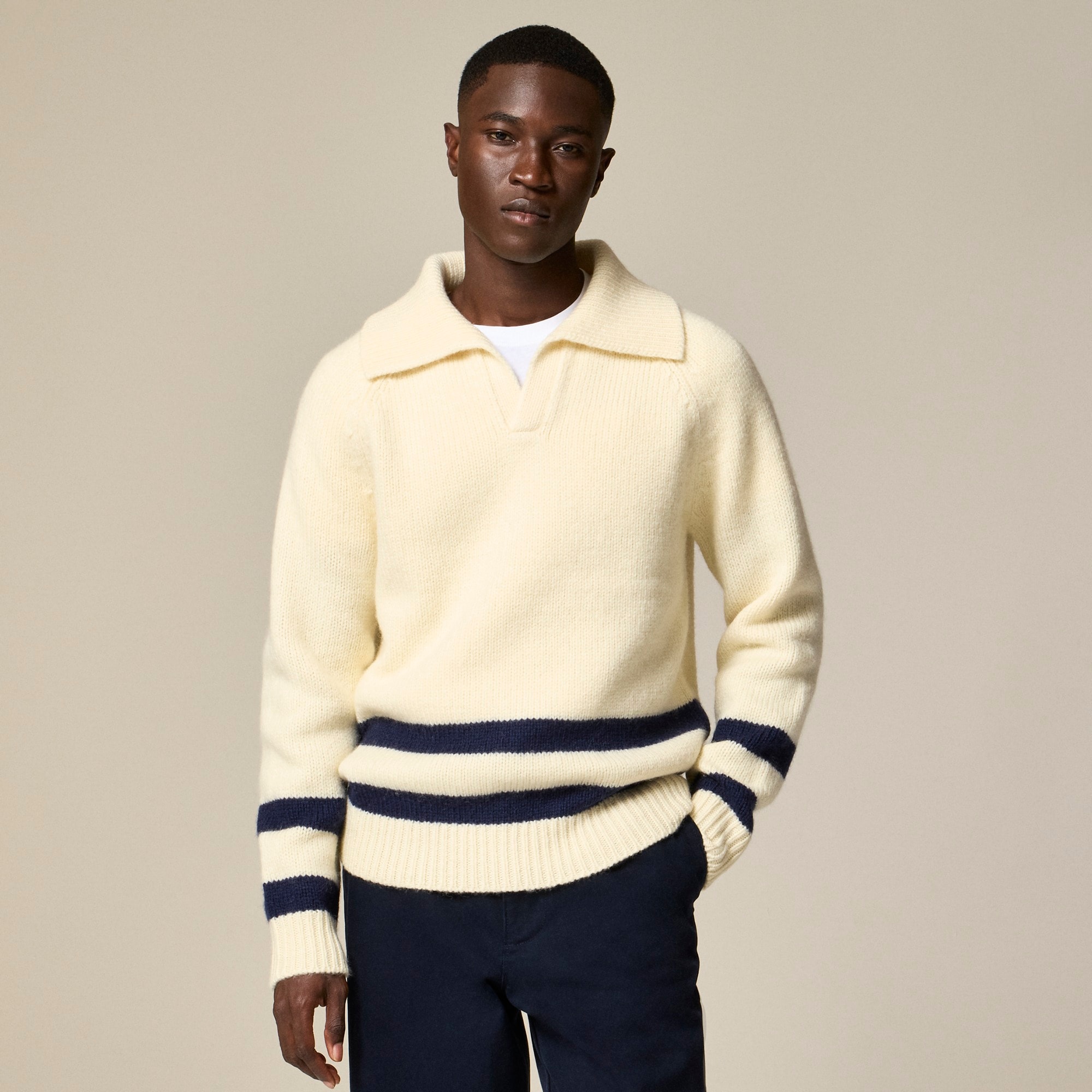 mens Highland wool open-collar sweater with stripe