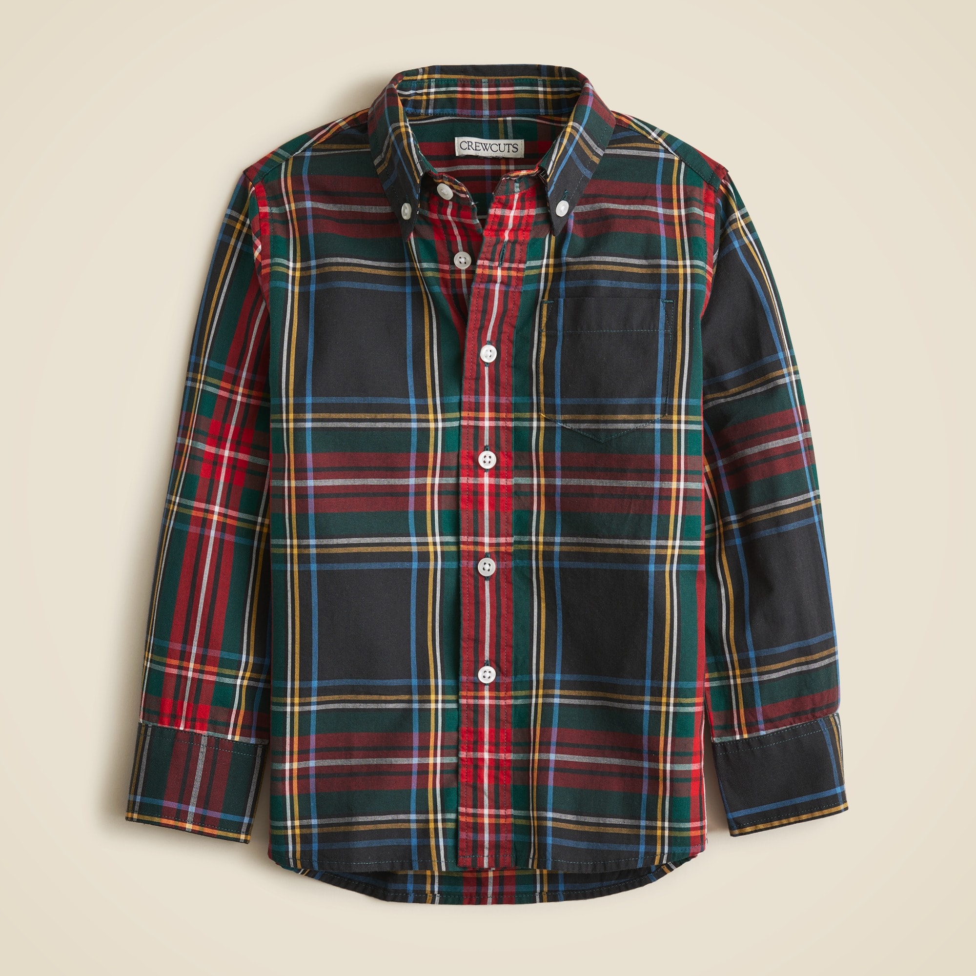  Kids'' long-sleeve stretch poplin button-down in Stewart tartan