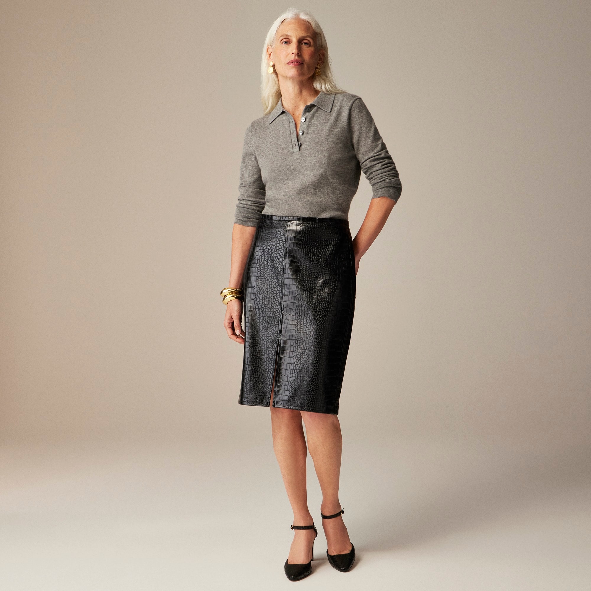 womens Pencil skirt in croc-embossed faux leather