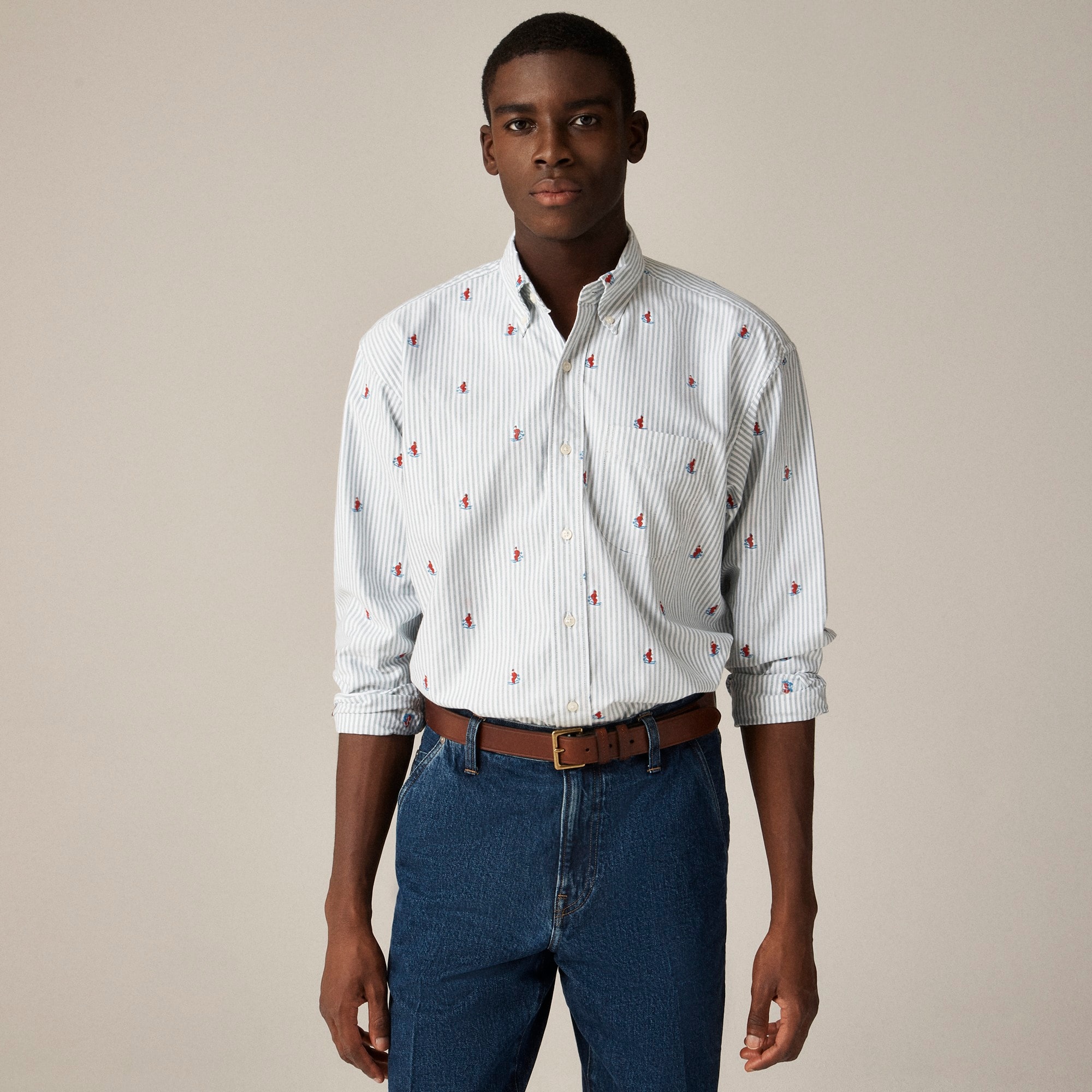 mens Giant-fit oxford shirt with skier embroidery