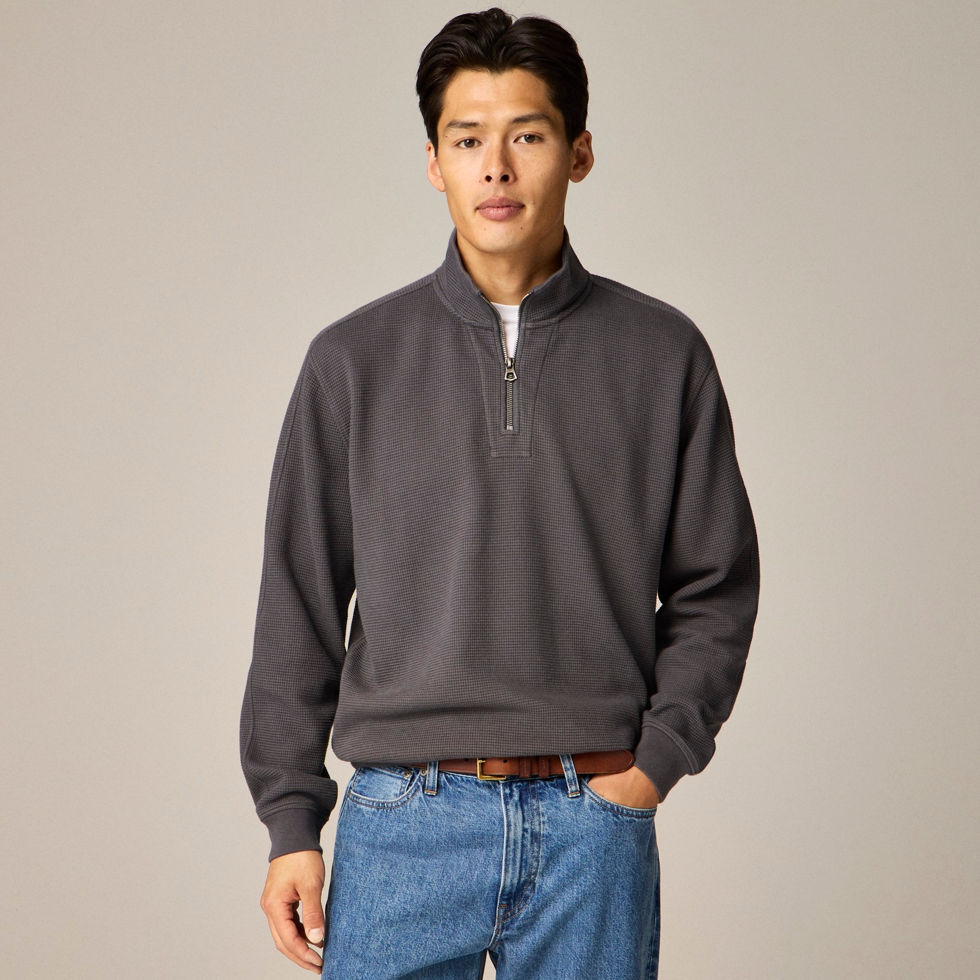 mens Brushed waffle-knit half-zip pullover