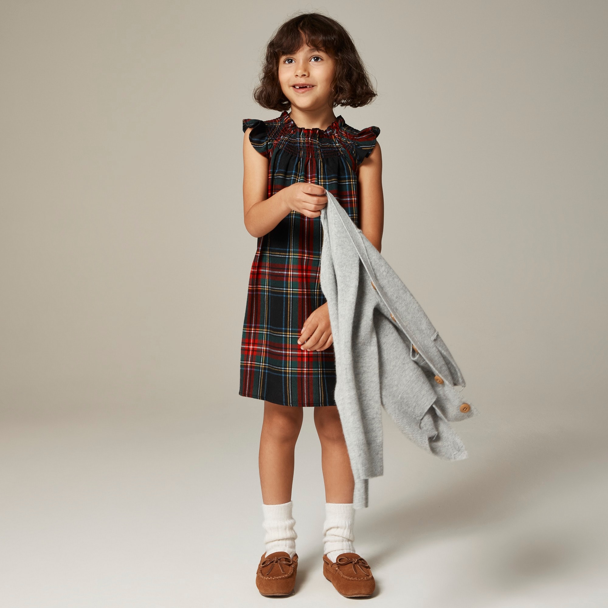 girls Girls' smocked flannel nightgown in tartan