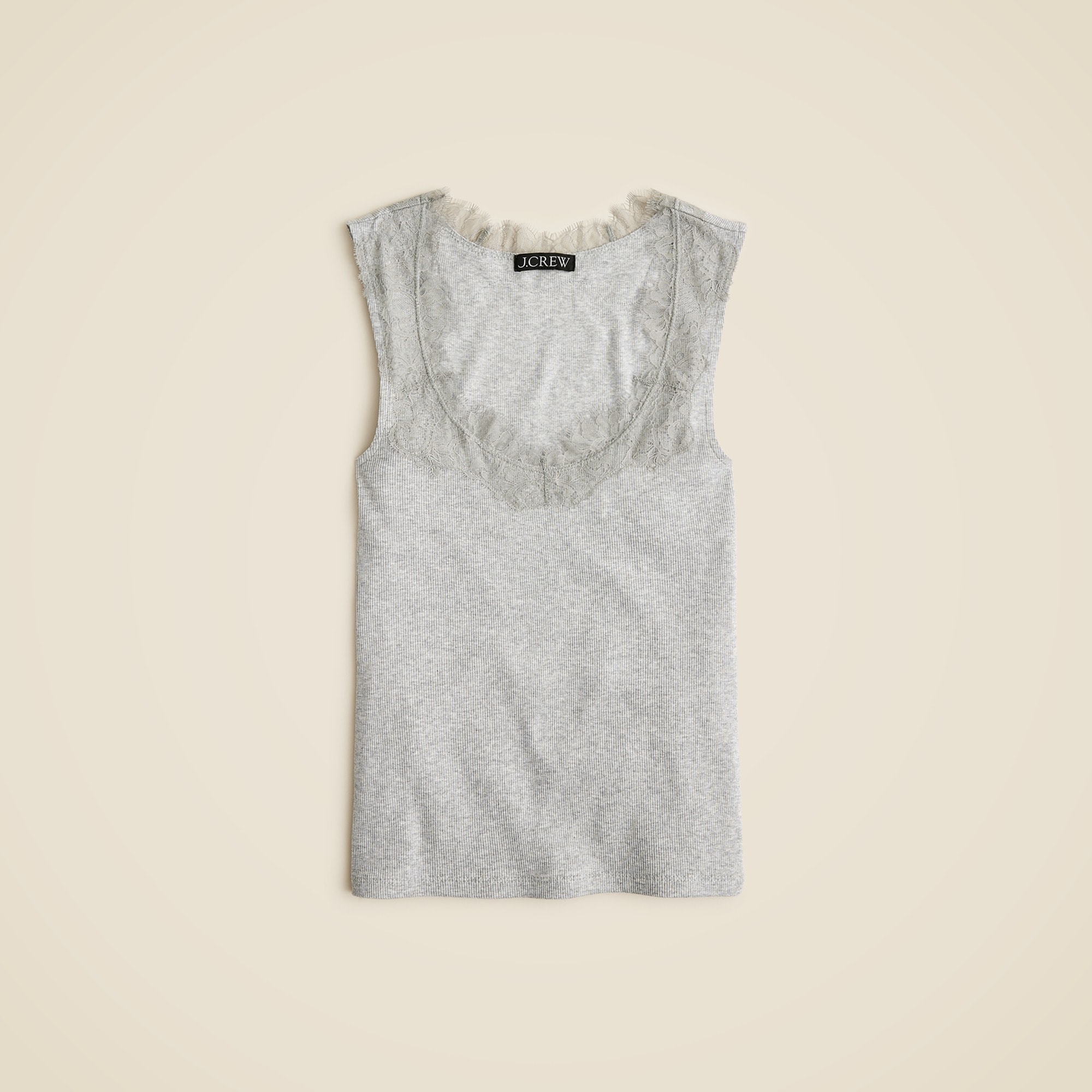 womens Fine rib scoopneck tank top with lace trim