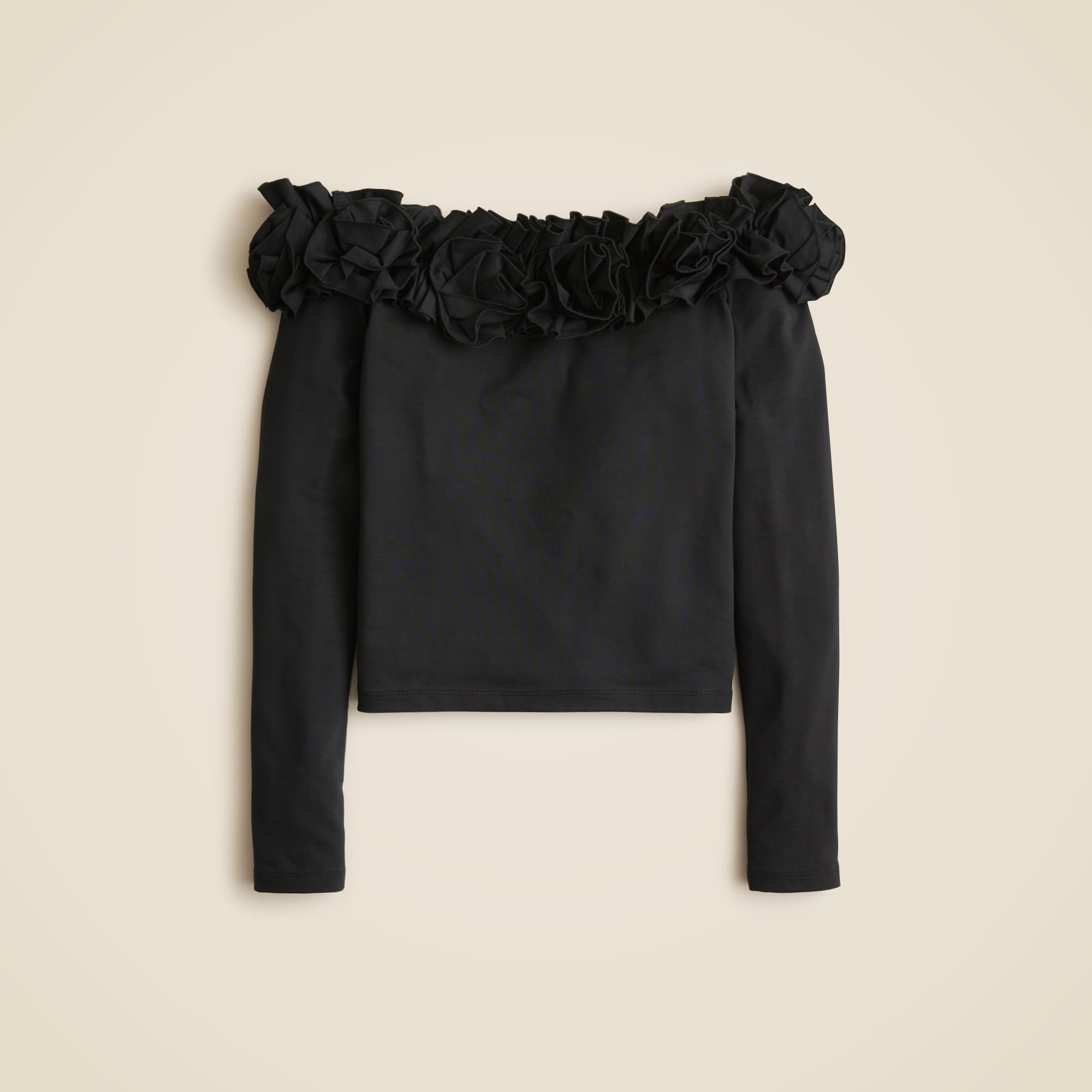 womens Stretch cotton-blend off-the-shoulder top with rosettes