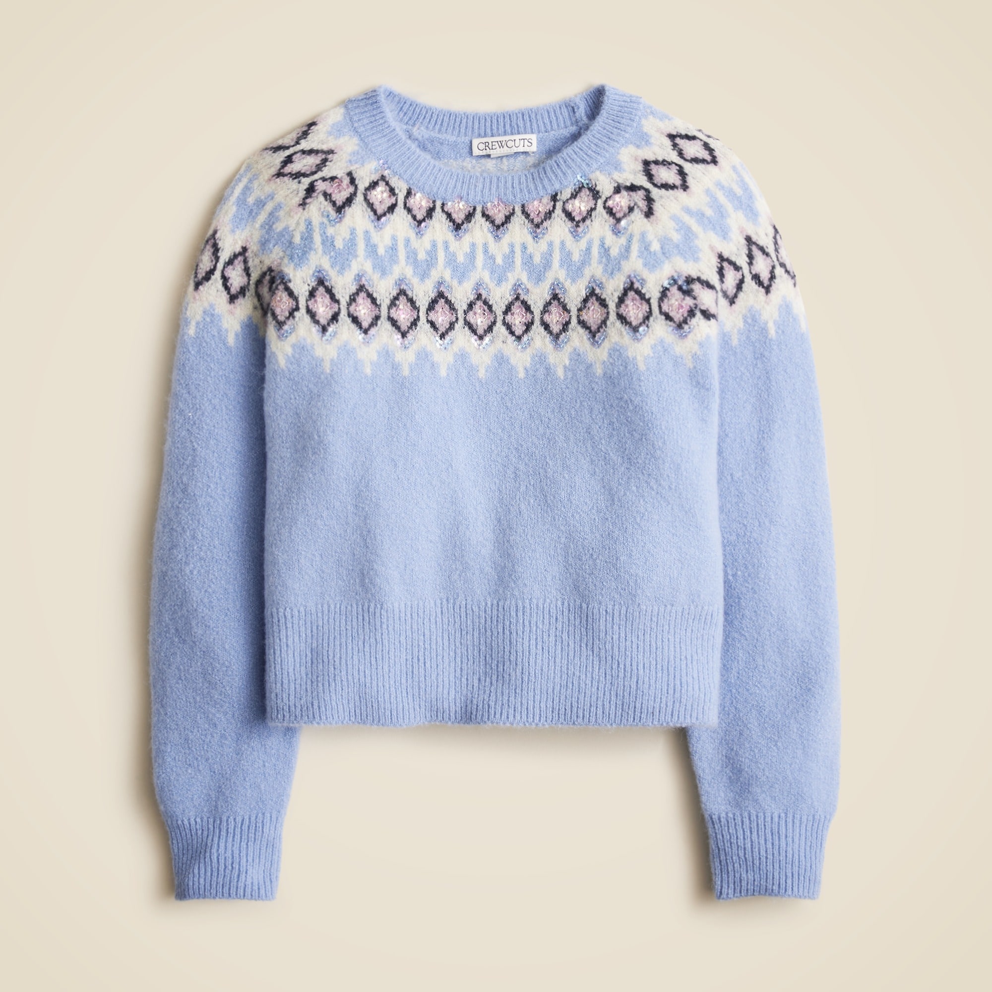 girls Girls' sequin Fair Isle sweater in Supersoft yarn