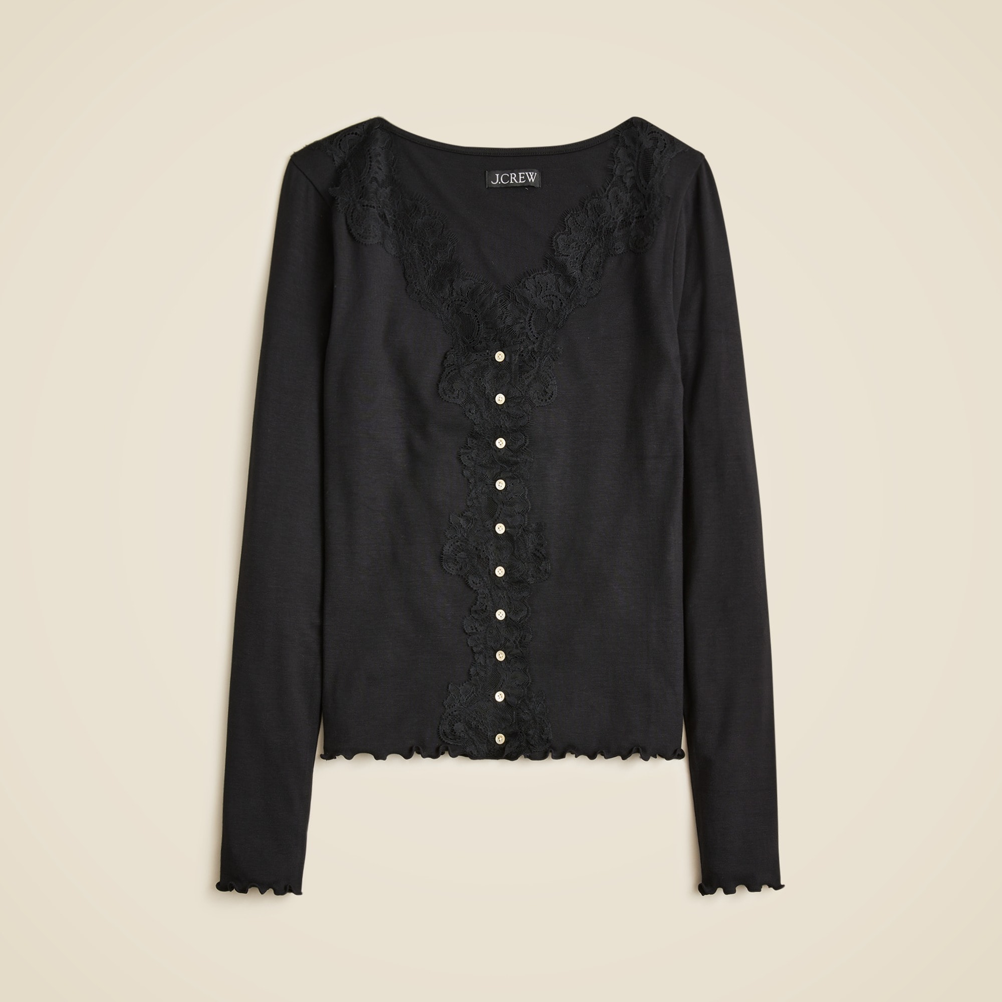 womens Refined rib cardigan top with lace trim