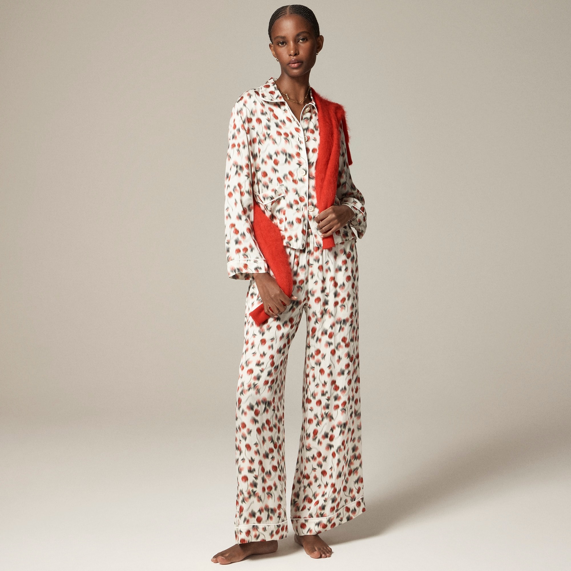 womens Soft shine pajama pant set in blurry cherry print