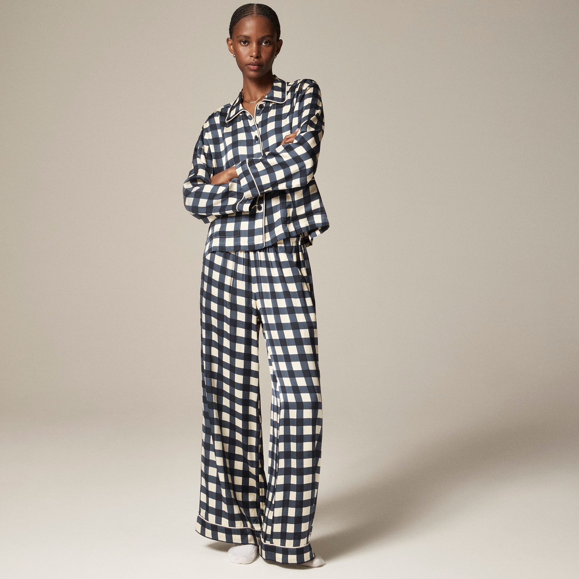 womens Soft shine pajama pant set in gingham