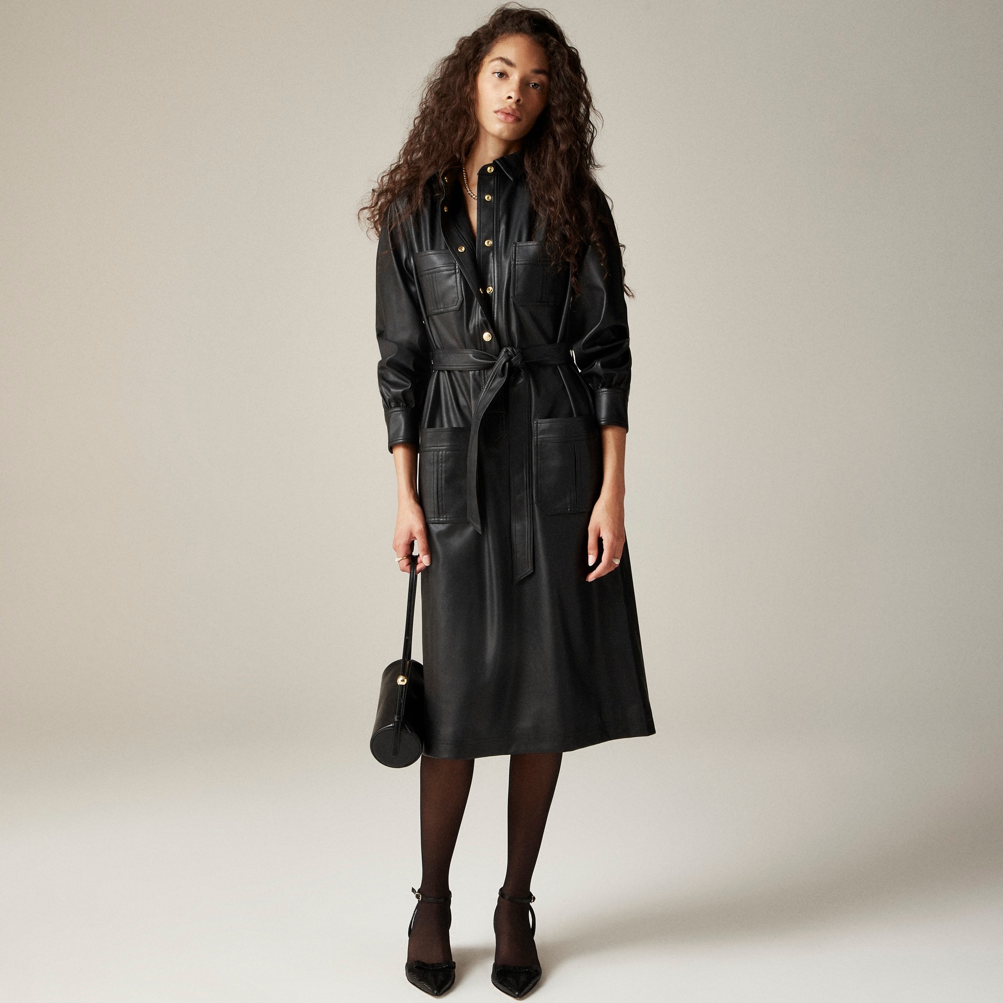 womens Faux-leather shirtdress