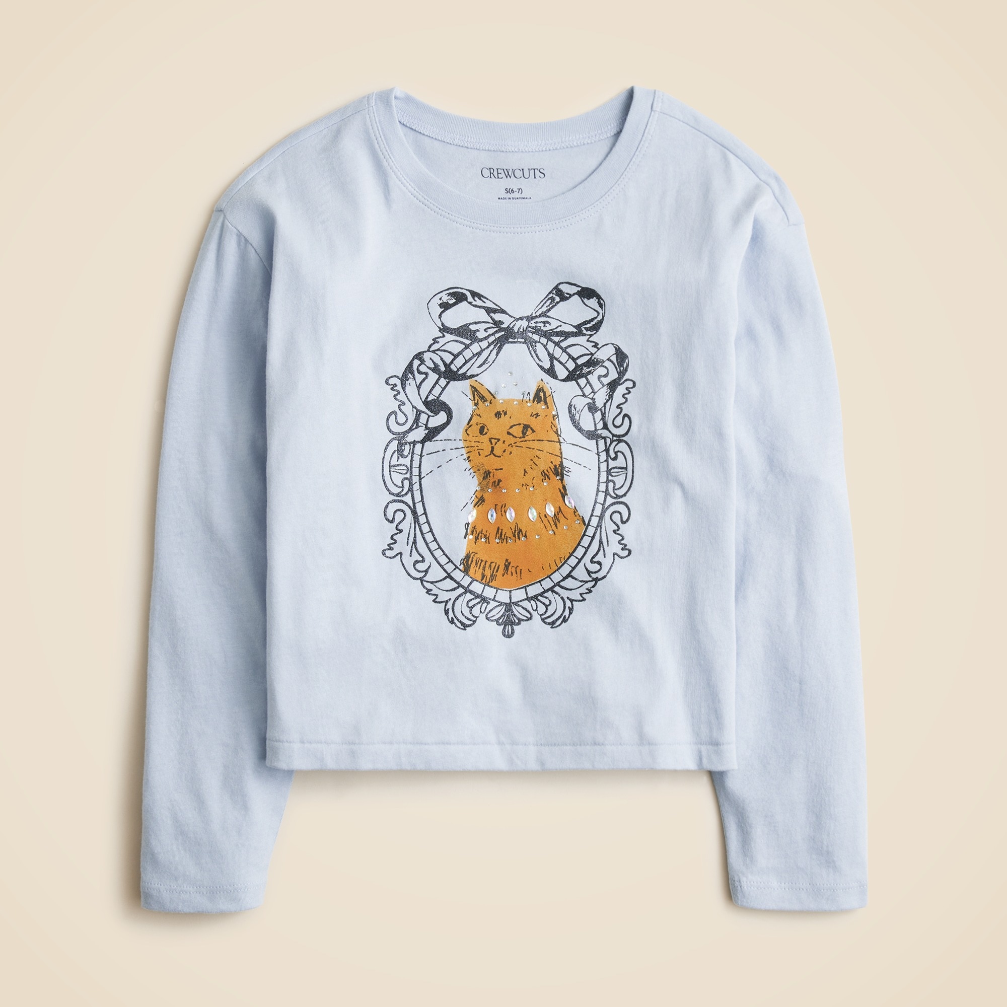 girls Girls' long-sleeve cat portrait graphic T-shirt