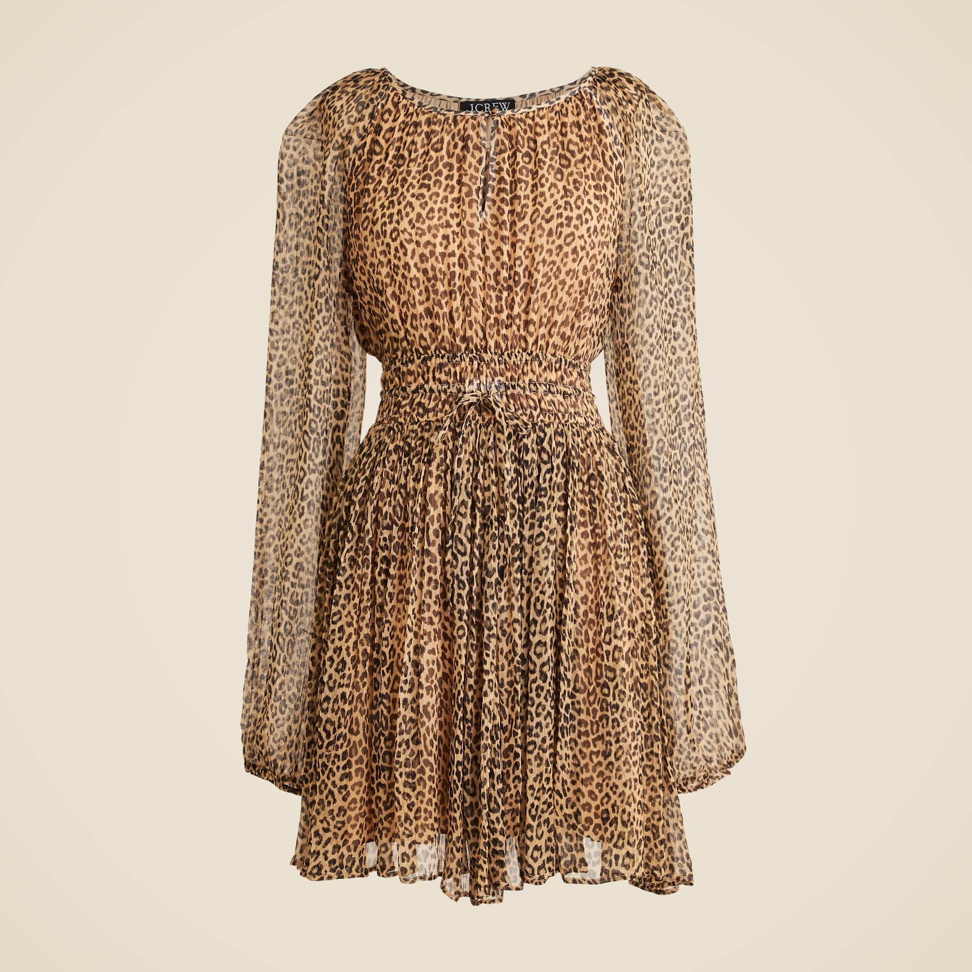 womens Elena long-sleeve mini dress in leopard crinkle chiffon