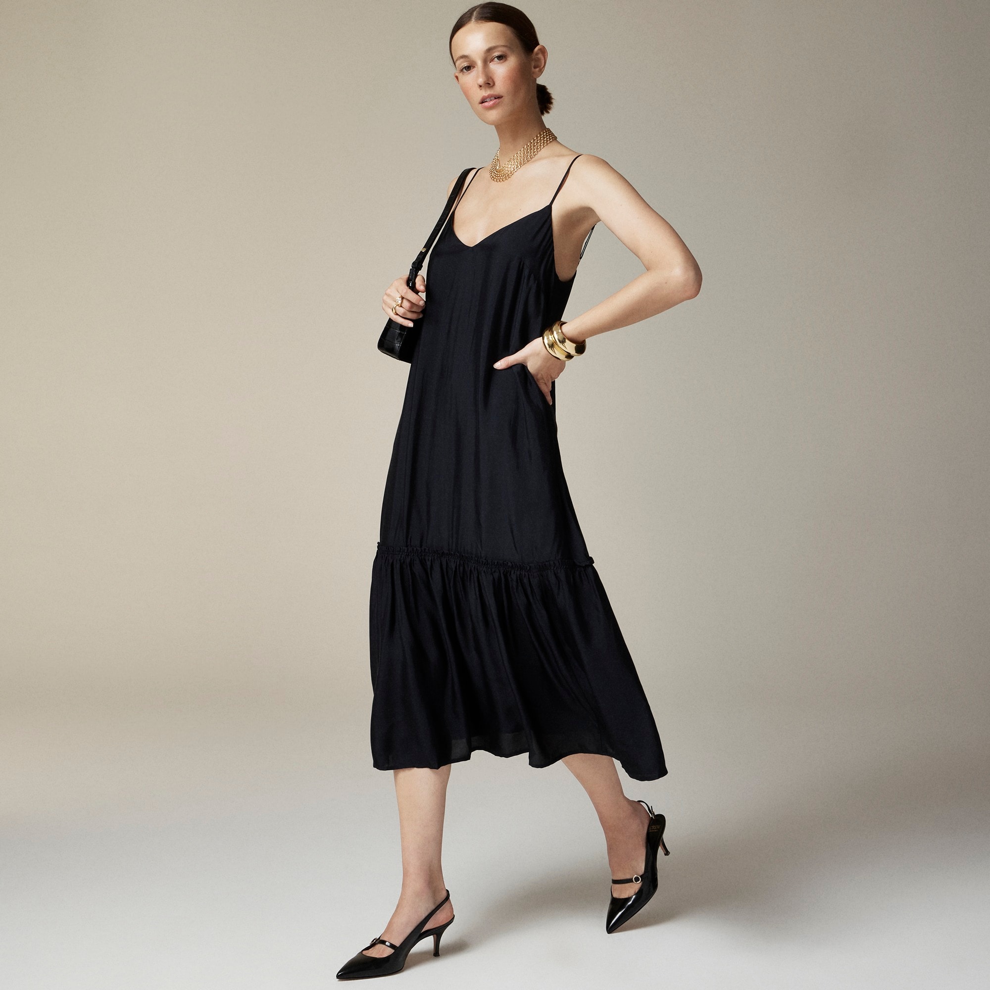 womens Tiered drapey viscose twill dress