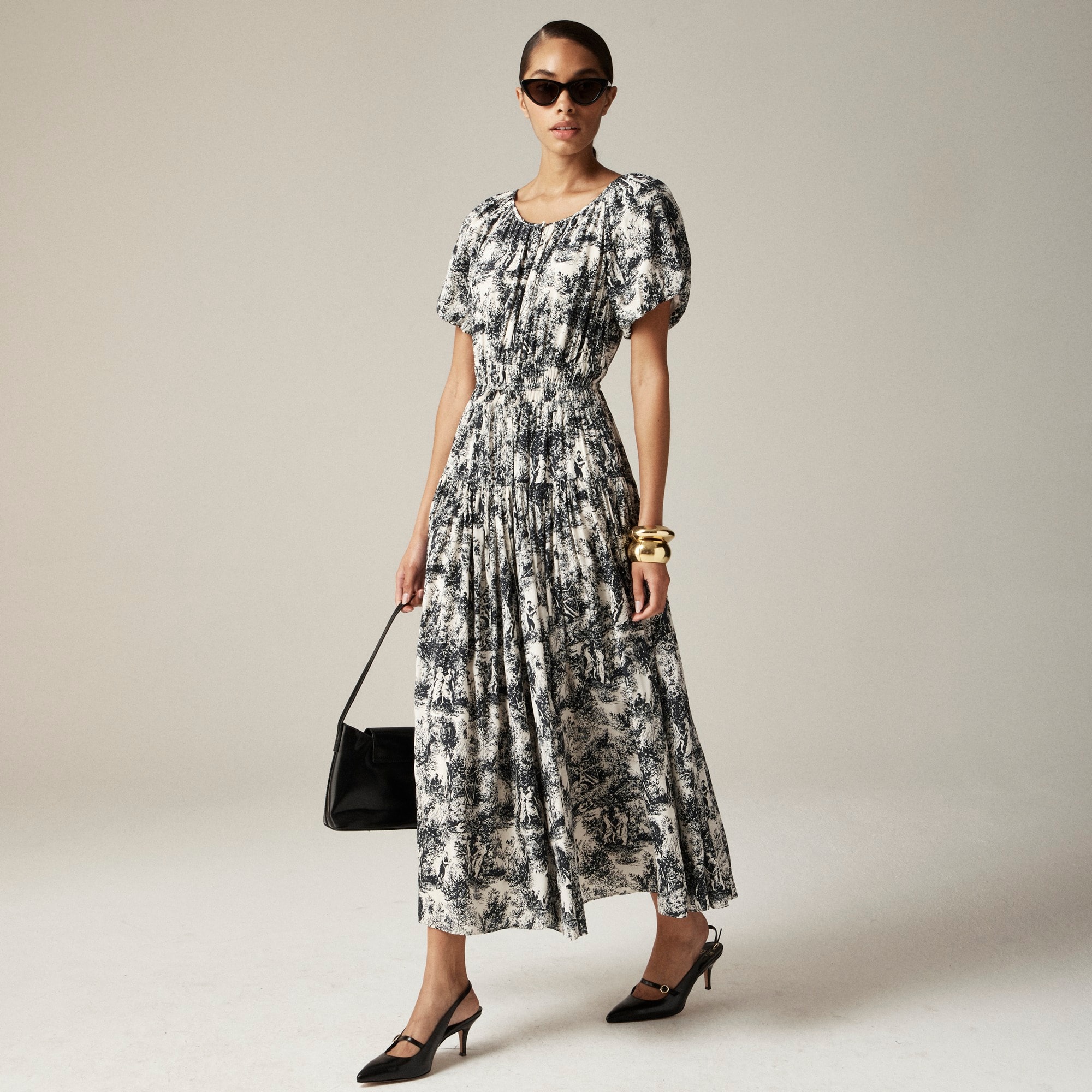 womens Elena puff-sleeve dress in toile crepe de chine