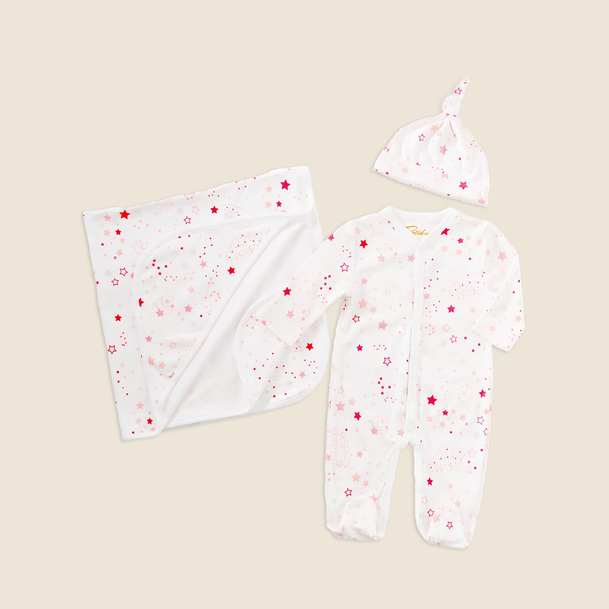 girls Petidoux babies' Pima cotton one-piece, matching hat and receiving blanket set